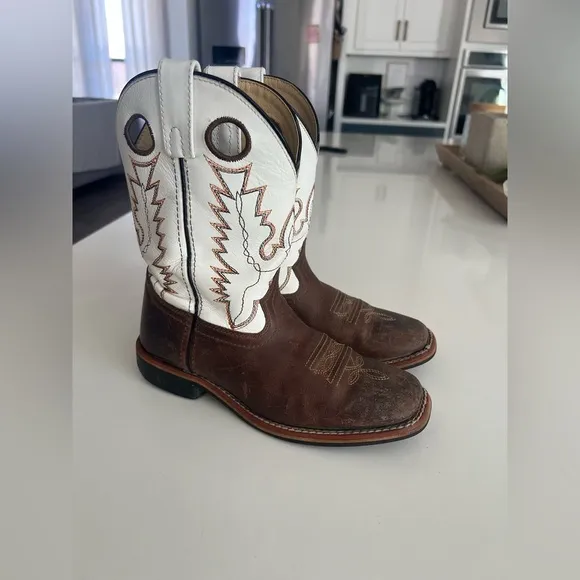 Smoky Mountain Boots Kid's Jesse Brown Waxed/White Cowboy 3664 youth size 2.5