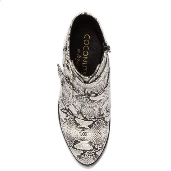 Snakeskin White Black Silver Buckled Straps Heel Boot by Matisse NEW
