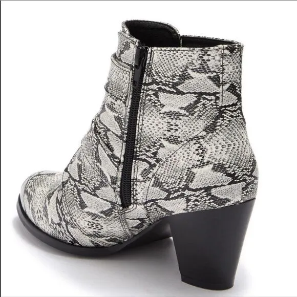 Snakeskin White Black Silver Buckled Straps Heel Boot by Matisse NEW