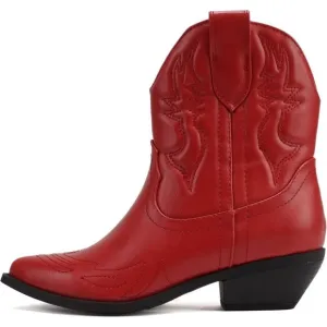 Soda RIGGING Ankle Mid Shaft Boots Women Red Synthetic Rubber Western Stitched
