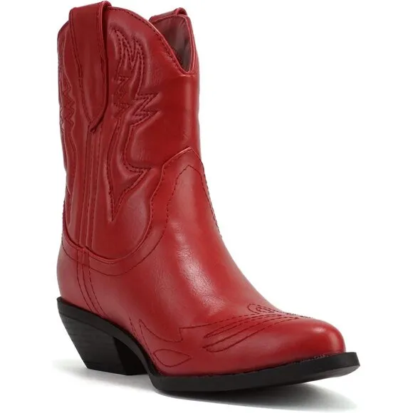 Soda RIGGING Ankle Mid Shaft Boots Women Red Synthetic Rubber Western Stitched