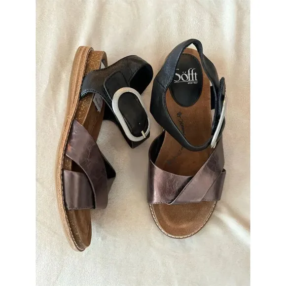 Sofft Bayo Women's Slingback Sandals Black/Pewter Size 6M Comfortable Footbed