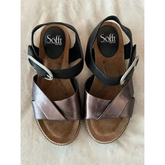 Sofft Bayo Women's Slingback Sandals Black/Pewter Size 6M Comfortable Footbed