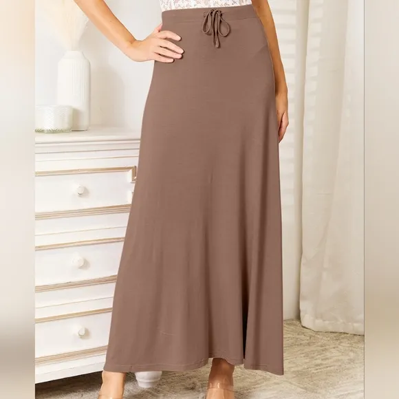 Soft Drawstring Waist Maxi Skirt