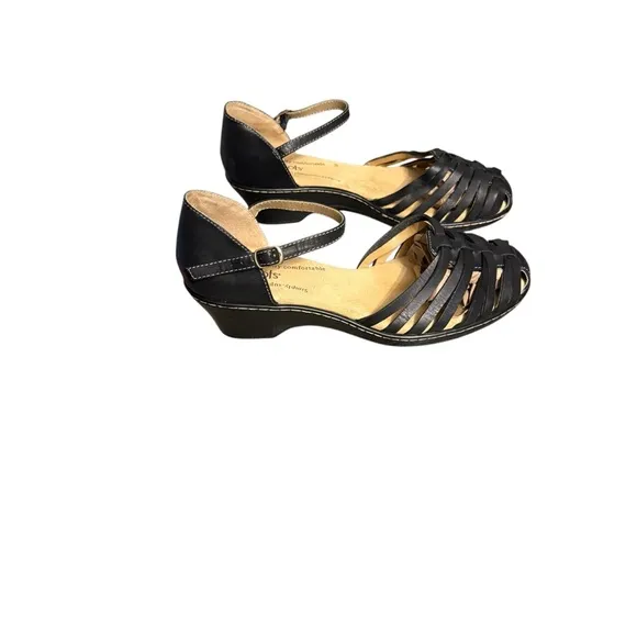 Softspots Tatianna Black Strappy Wedge Sandals 8.5W