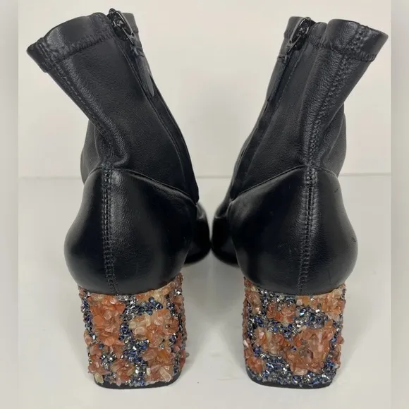 Sophia Webster Stella Black Leather Embellished Ankle Boots Womens Size 39.5/8