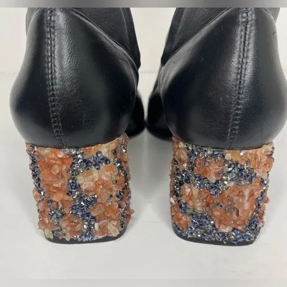 Sophia Webster Stella Black Leather Embellished Ankle Boots Womens Size 39.5/8
