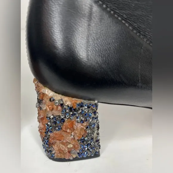 Sophia Webster Stella Black Leather Embellished Ankle Boots Womens Size 39.5/8
