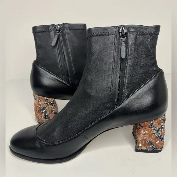 Sophia Webster Stella Black Leather Embellished Ankle Boots Womens Size 39.5/8