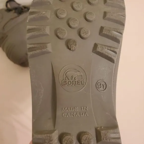 Sorel 9T Ankle Duck Boots Gray Green Leather Waterproof Canada USA