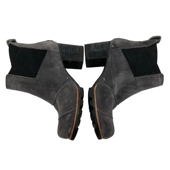 Sorel Addington Gray Suede Chelsea Block Heel Lug Sole Outdoor Ankle Boots 6.5