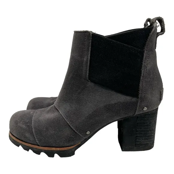 Sorel Addington Gray Suede Chelsea Block Heel Lug Sole Outdoor Ankle Boots 6.5