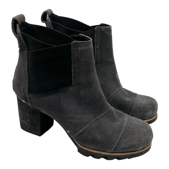 Sorel Addington Gray Suede Chelsea Block Heel Lug Sole Outdoor Ankle Boots 6.5