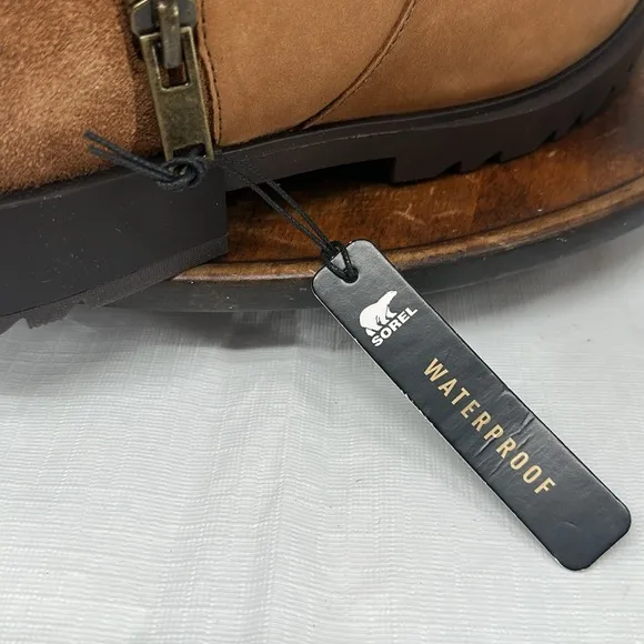 Sorel Boots Wm 9 Emelie II Zip Waterproof Taffy Leather Brown
