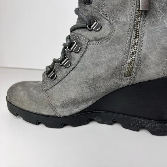 Sorel Boots Women's 10 Joan Uptown Wedge Bootie Ankle Gray Lace Up Walking