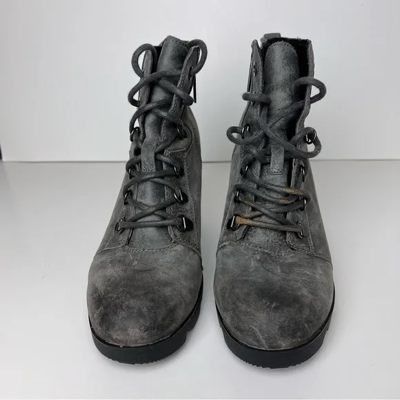 Sorel Boots Women's 10 Joan Uptown Wedge Bootie Ankle Gray Lace Up Walking