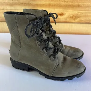Sorel Boots Womens 10 Phoenix Combat Green Leather Waterproof Short‎ Lace Moto
