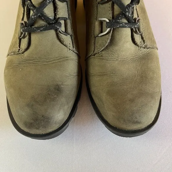 Sorel Boots Womens 10 Phoenix Combat Green Leather Waterproof Short‎ Lace Moto
