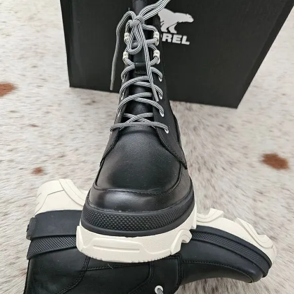 SOREL Brex™ Women's Waterproof Lace-Up Platform Boots in Black/Chalk NEW $180
