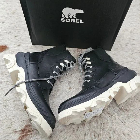 SOREL Brex™ Women's Waterproof Lace-Up Platform Boots in Black/Chalk NEW $180