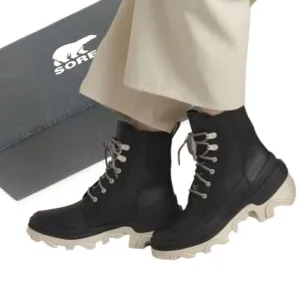 SOREL Brex™ Women's Waterproof Lace-Up Platform Boots in Black/Chalk NEW $180