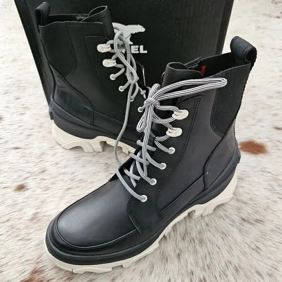 SOREL Brex™ Women's Waterproof Lace-Up Platform Boots in Black/Chalk NEW $180