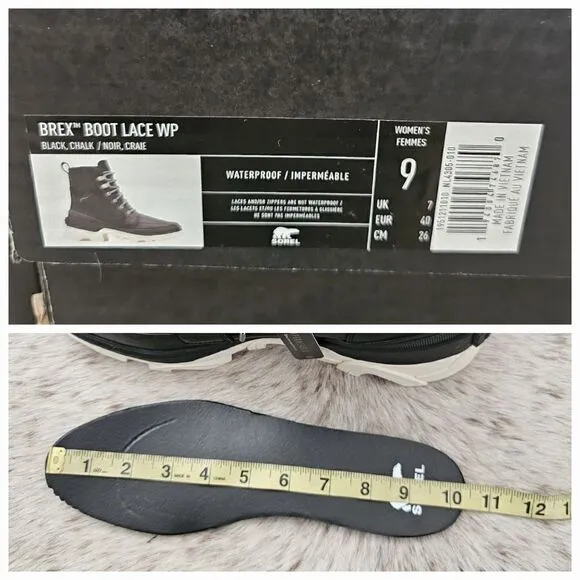 SOREL Brex™ Women's Waterproof Lace-Up Platform Boots in Black/Chalk NEW $180
