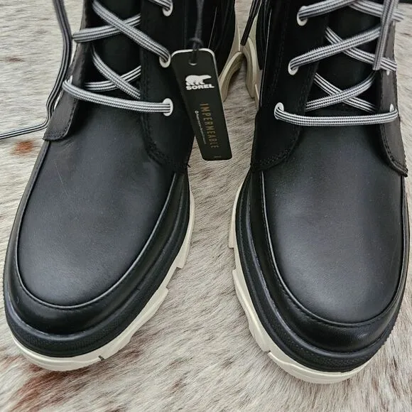 SOREL Brex™ Women's Waterproof Lace-Up Platform Boots in Black/Chalk NEW $180