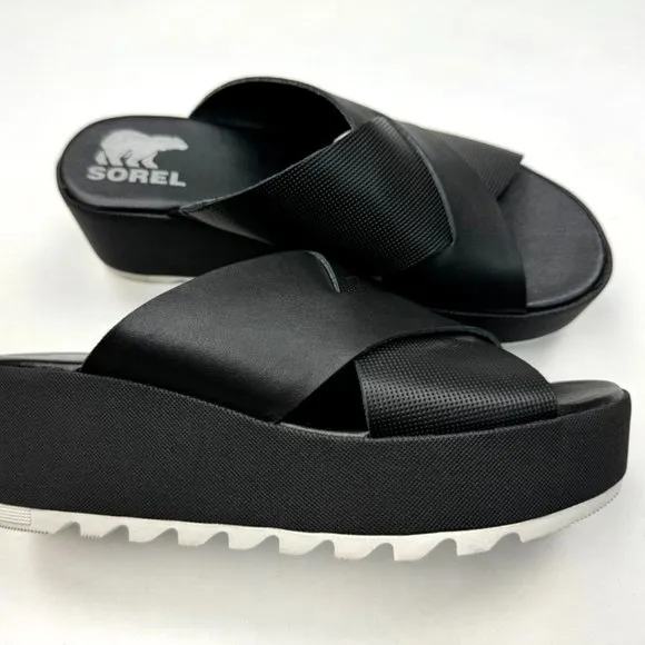 Sorel Cameron Flatform Mule Sandals Women‎ 7.5 EUC Comfortable Open Toe Black