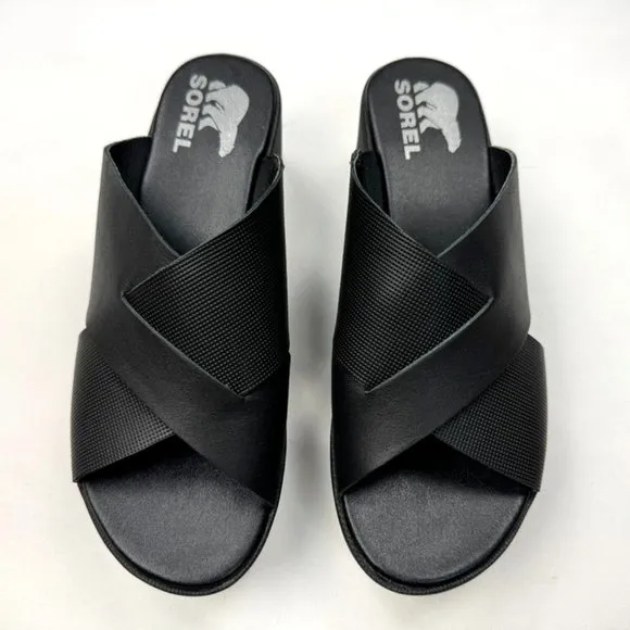 Sorel Cameron Flatform Mule Sandals Women‎ 7.5 EUC Comfortable Open Toe Black