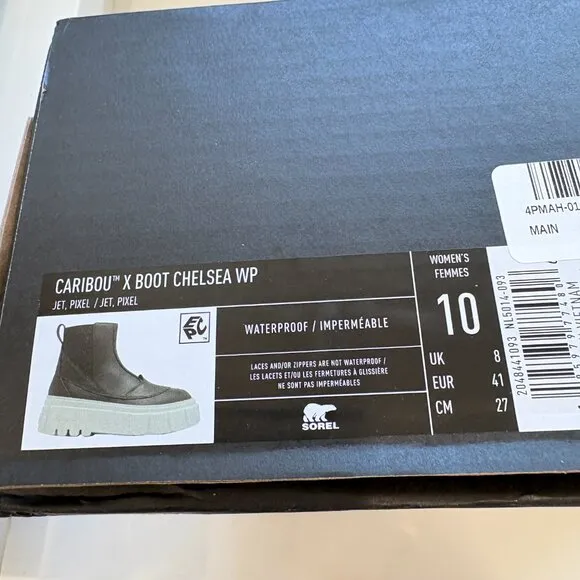 Sorel Caribou X Chelsea Boots Leather Booties Waterproof Jet Pixel Size 10 NEW