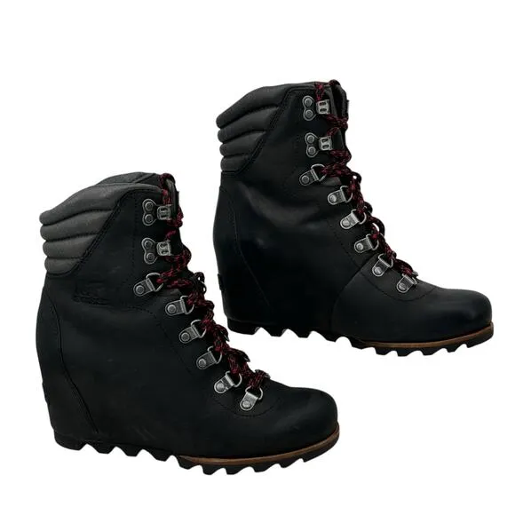 Sorel Conquest Wedge Boots Womens SZ 7.5 Black Hiking Comfort Outdoor Waterproof