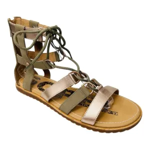 SOREL Ella Lace Up Sage/Metallic Gold Leather Gladiator Flat Sandals