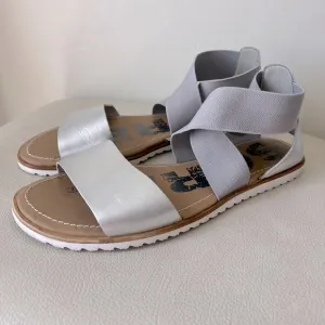 Sorel Ella Women’s Silver Leather Strappy Flat Sandals Size 10.5
