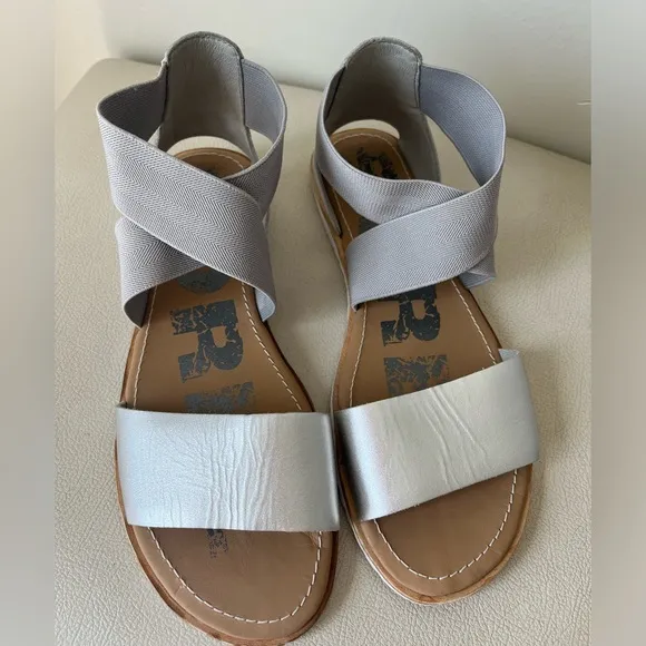 Sorel Ella Women’s Silver Leather Strappy Flat Sandals Size 10.5