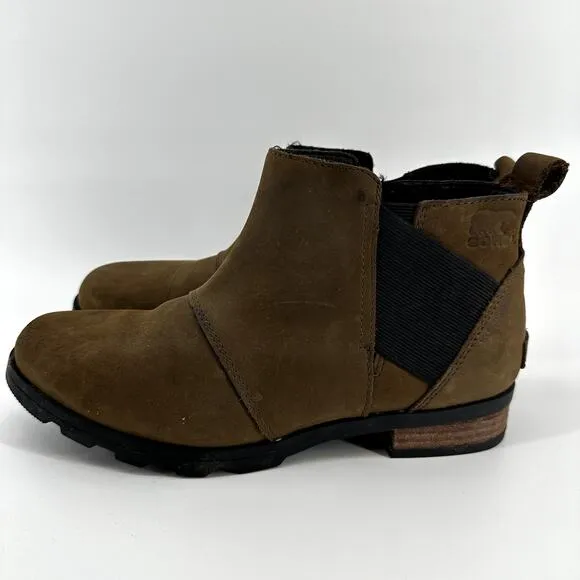 Sorel Emelie Chelsea Boots Waterproof Slip On Leather Outdoor Brown US 8.5