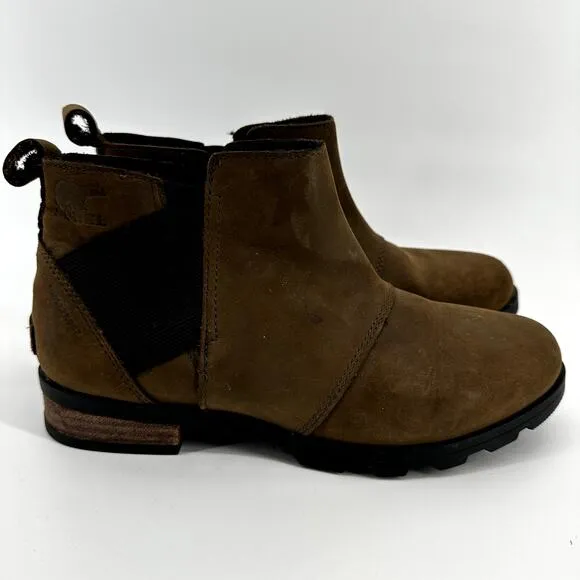 Sorel Emelie Chelsea Boots Waterproof Slip On Leather Outdoor Brown US 8.5