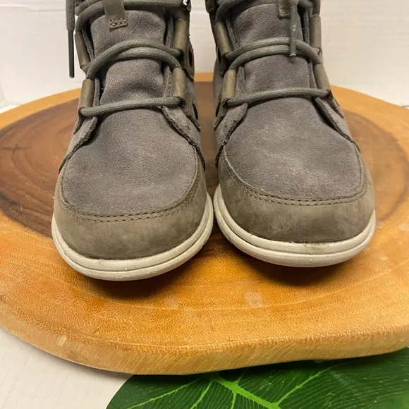 SOREL Fur Trimmed Grey Suede Lace Up Winter Outdoor Boots