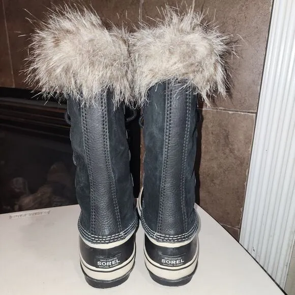 SOREL JOAN OF ARCTIC 8.5 Tall Lace Up Leather Outdoor Faux Fur Trim Duck Boots