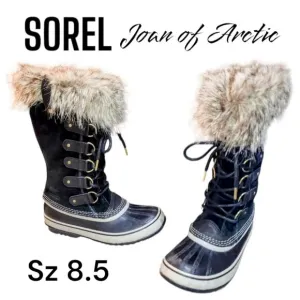 SOREL JOAN OF ARCTIC 8.5 Tall Lace Up Leather Outdoor Faux Fur Trim Duck Boots