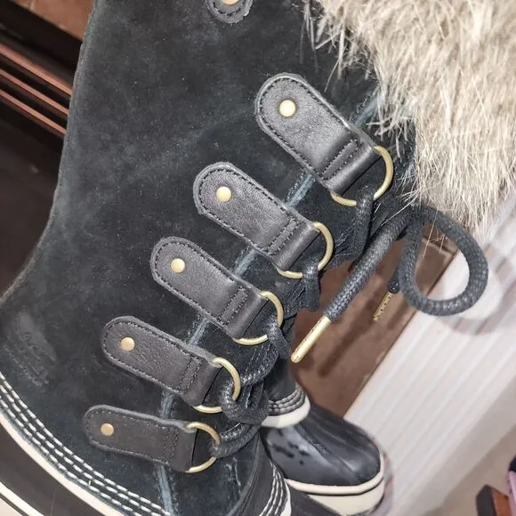 SOREL JOAN OF ARCTIC 8.5 Tall Lace Up Leather Outdoor Faux Fur Trim Duck Boots