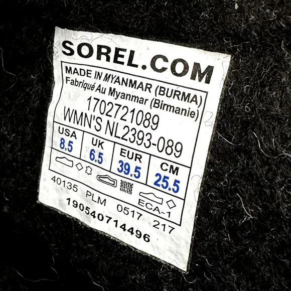 Sorel Joan of Arctic Boots Leather Winter Snow Lace Up Faux Shearling Black 8.5