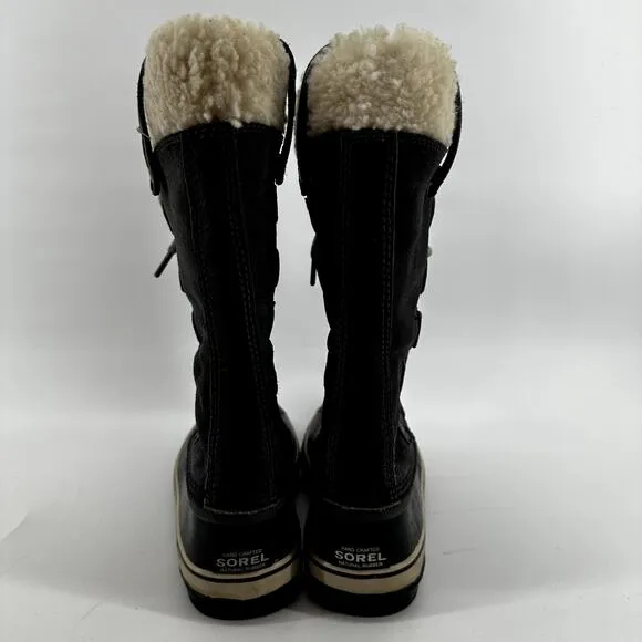Sorel Joan of Arctic Boots Leather Winter Snow Lace Up Faux Shearling Black 8.5
