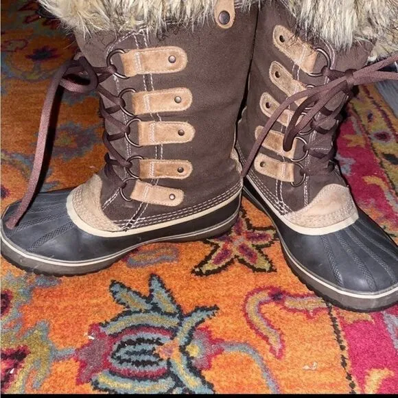 ☃️❄️Sorel Joan of Arctic Boots lined Winter Snow Faux Fur Lined Waterproof Brown