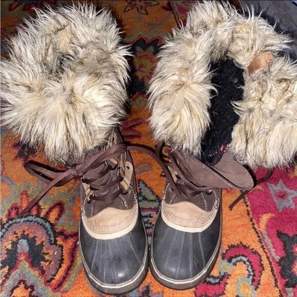 ☃️❄️Sorel Joan of Arctic Boots lined Winter Snow Faux Fur Lined Waterproof Brown