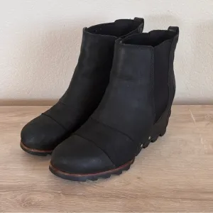 Sorel Lea Wedge Black Leather Waterproof Booties Size 9