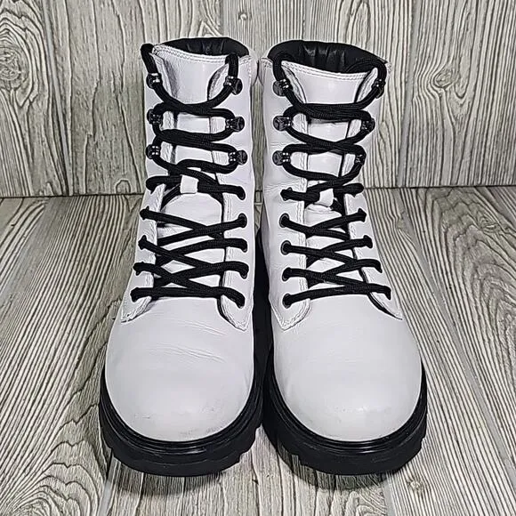 Sorel Lennox Lace Up White Waterproof Leather Combat Boots Womens Size 10
