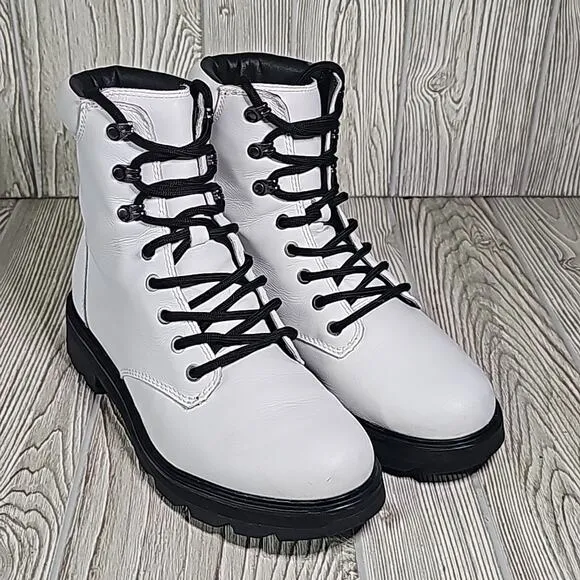 Sorel Lennox Lace Up White Waterproof Leather Combat Boots Womens Size 10