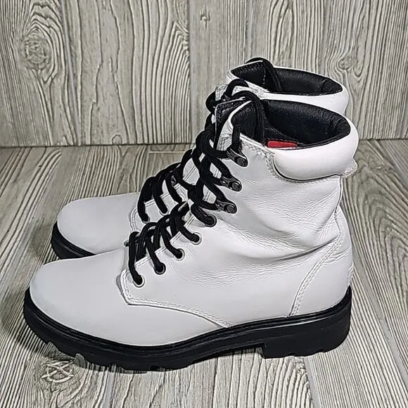 Sorel Lennox Lace Up White Waterproof Leather Combat Boots Womens Size 10