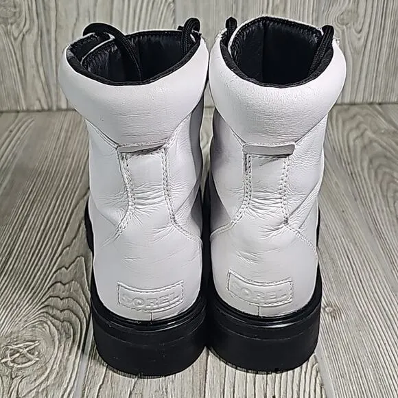 Sorel Lennox Lace Up White Waterproof Leather Combat Boots Womens Size 10